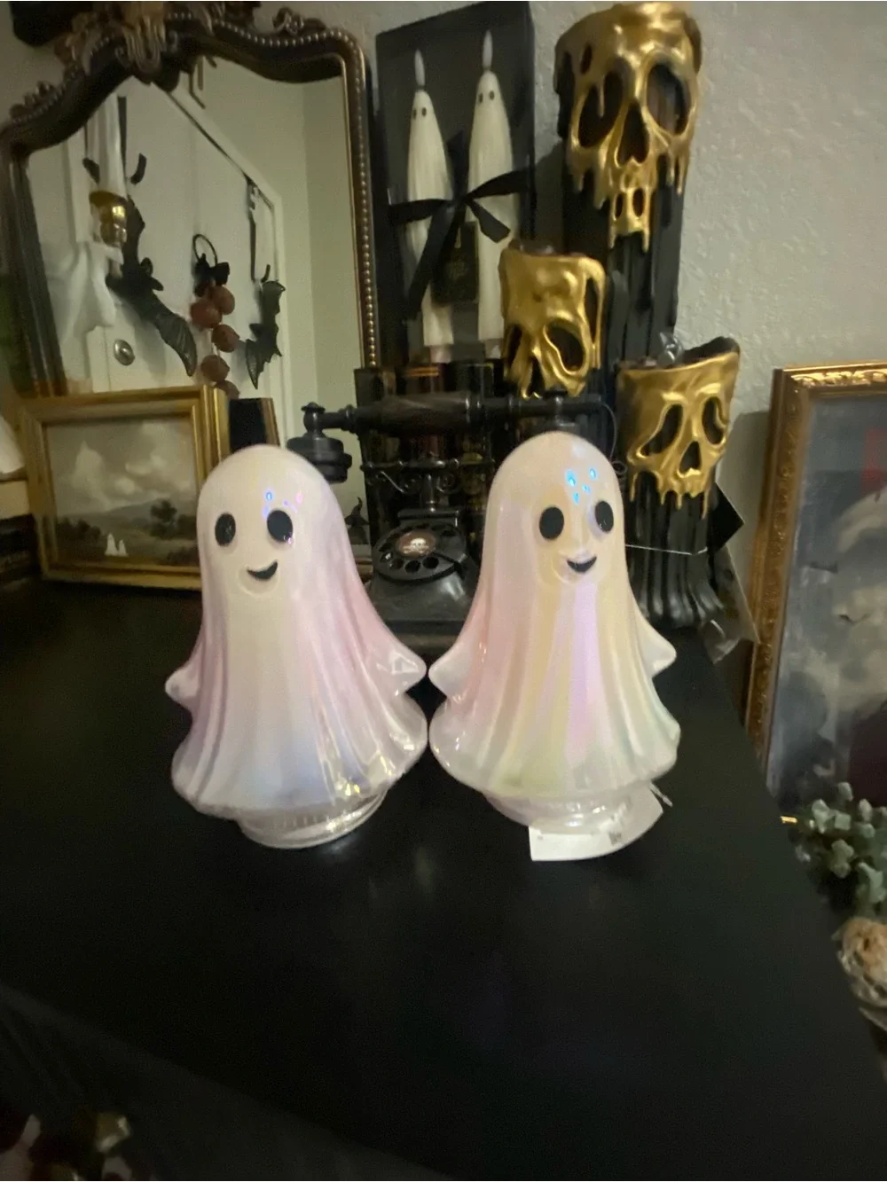 Set of 2 pink Iridescent Pink Ghost Ceramic Figurine Pair - Home Accents